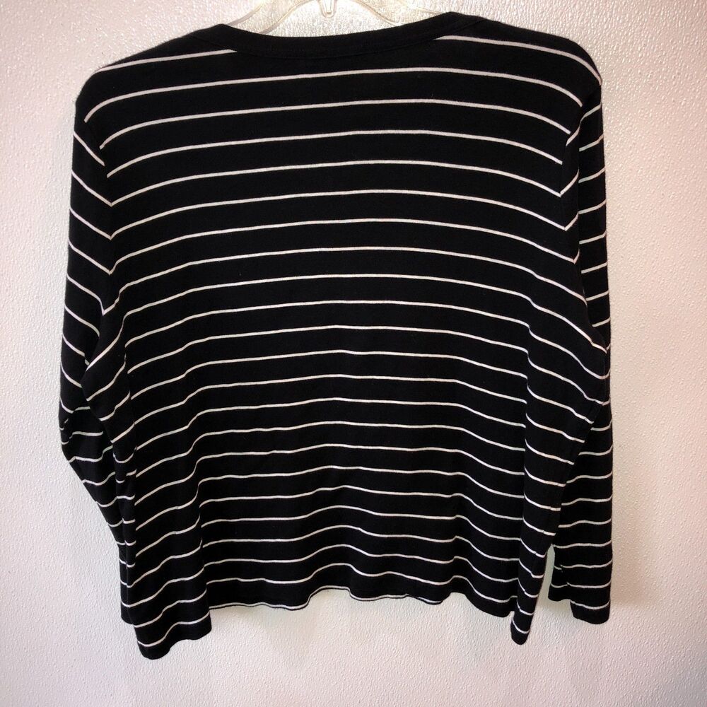 Lauren Ralph Lauren Womens 3X Black White Striped L/S Shirt Top Tee Epaulets - Picture 5 of 8